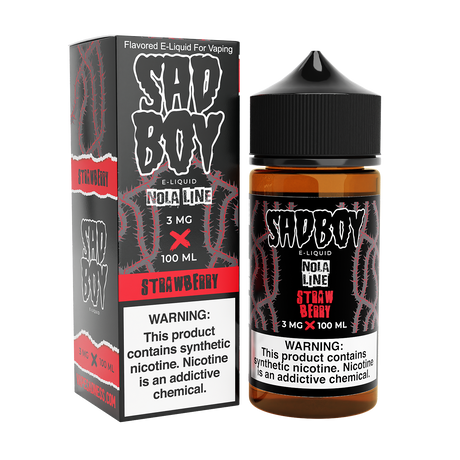 SADBOY Strawberry E-Liquid 100mL bottle featuring granola, strawberry, and sweet cream dessert flavors.