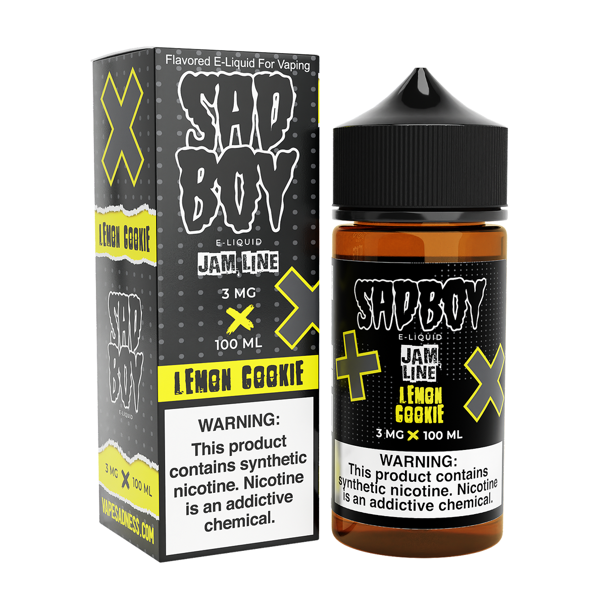 Sadboy Lemon Cookie E-Liquid – 100mL bottle with a zesty lemon jam and buttery cookie flavor.