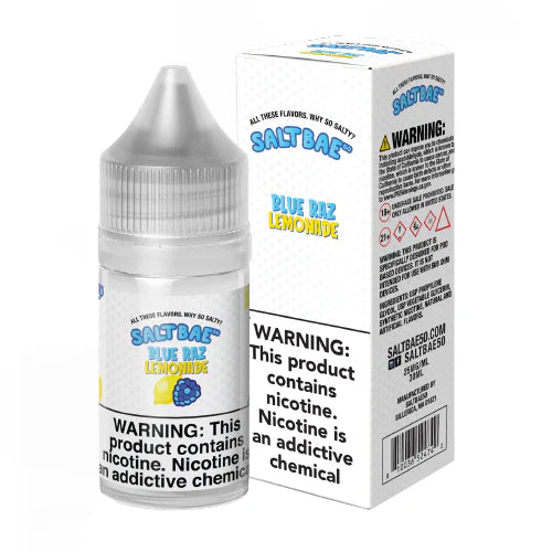SaltBae50 Blue Raz Lemonade Nicotine Salt E-Liquid featuring blue raspberry and lemonade flavor in a 30mL unicorn bottle.