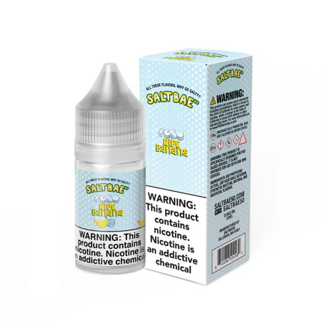 SaltBae50 Iced Ripe Banana Nicotine Salt E-Liquid featuring sweet bananas and menthol in a 30mL unicorn bottle.