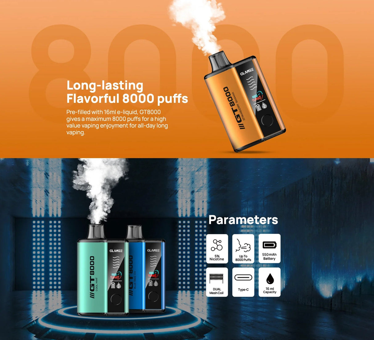 GLAMEE GT8000 Rechargeable Disposable Device – 8000 Puffs