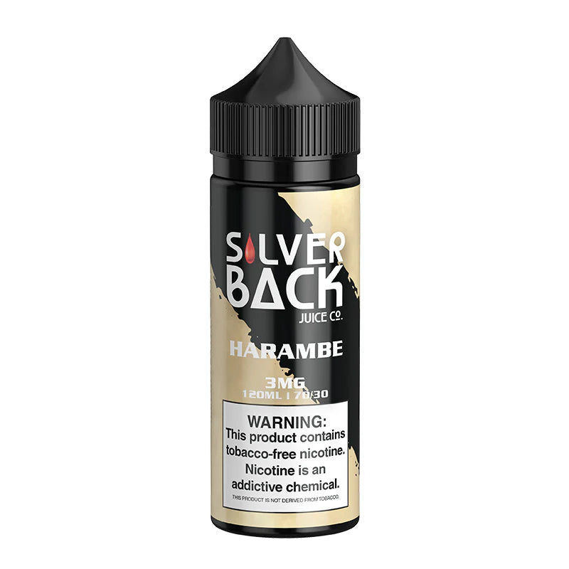 Silverback Juice Co Harambe 120mL bottle with creamy cinnamon and rum flavor for premium vaping.