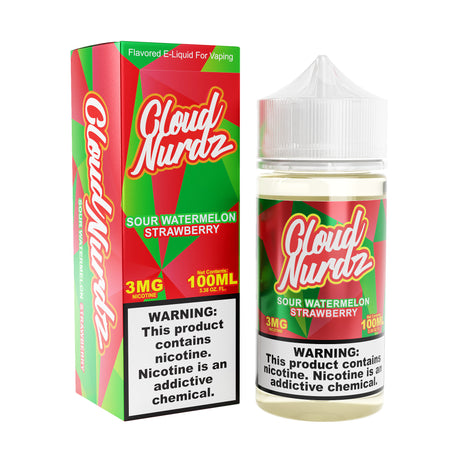 Cloud Nurdz Sour Watermelon Strawberry 100ML E-Liquid bottle featuring strawberry and sour watermelon flavors