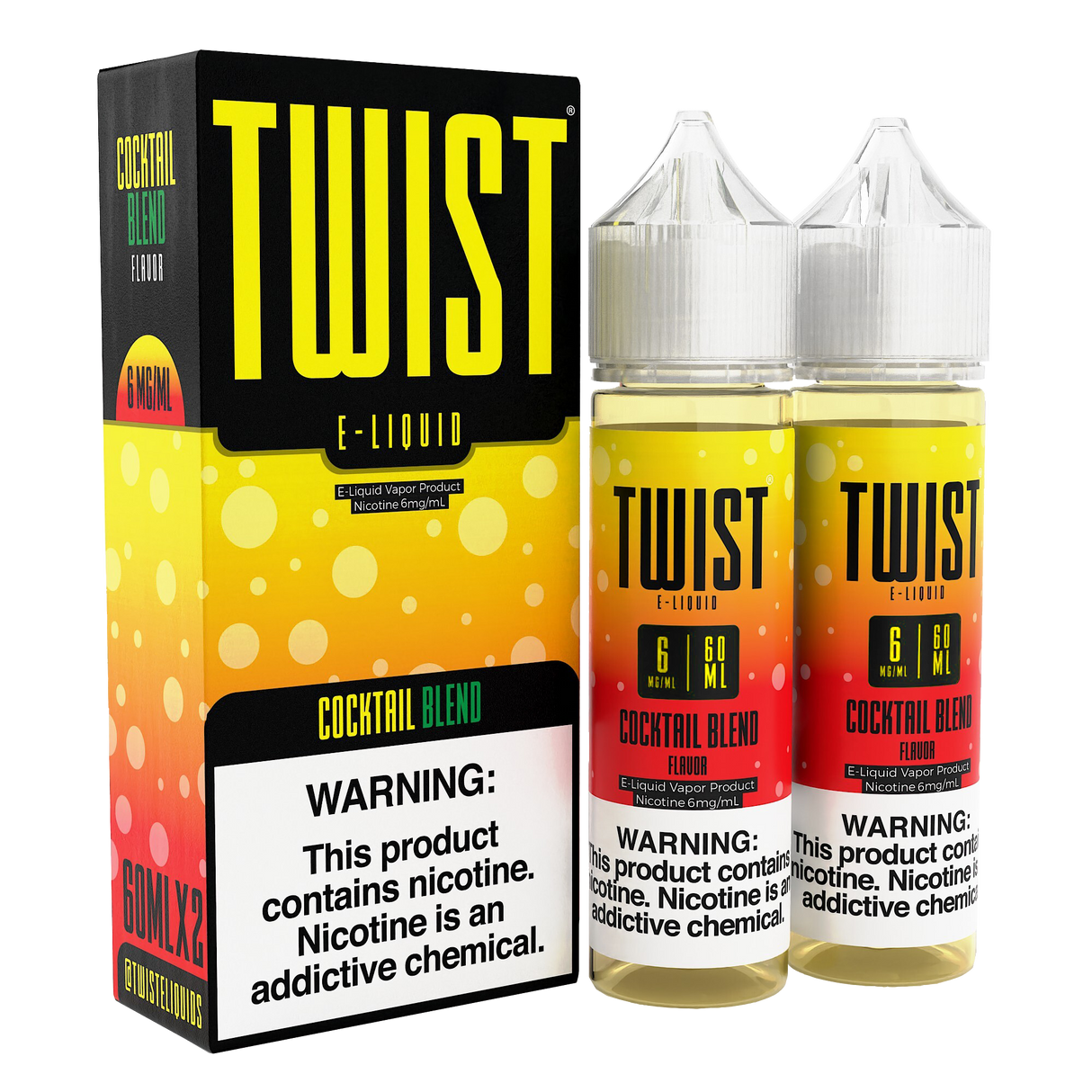 TWIST E-Liquid Cocktail Blend – 120mL tropical fruit e-liquid with citrus, peach, kiwi, and pomegranate flavors.
