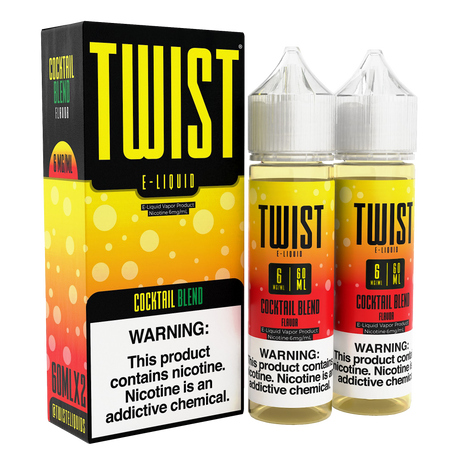 TWIST E-Liquid Cocktail Blend – 120mL tropical fruit e-liquid with citrus, peach, kiwi, and pomegranate flavors.