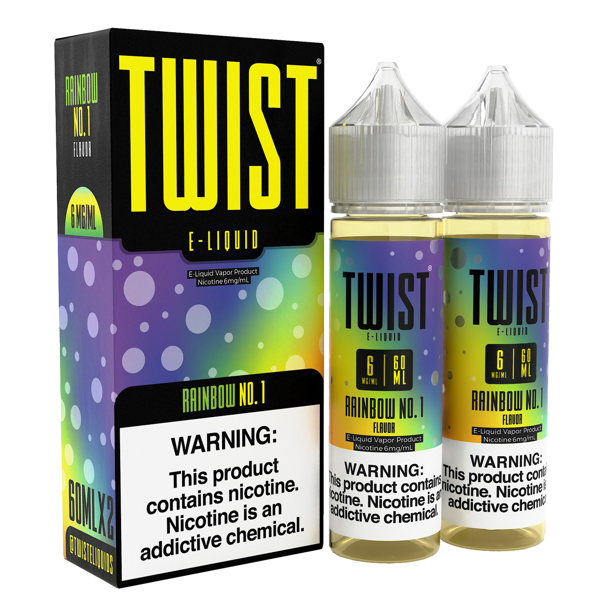 TWIST E-Liquid Rainbow No. 1 – 120mL e-liquid with a fruity blend and sour taffy finish.