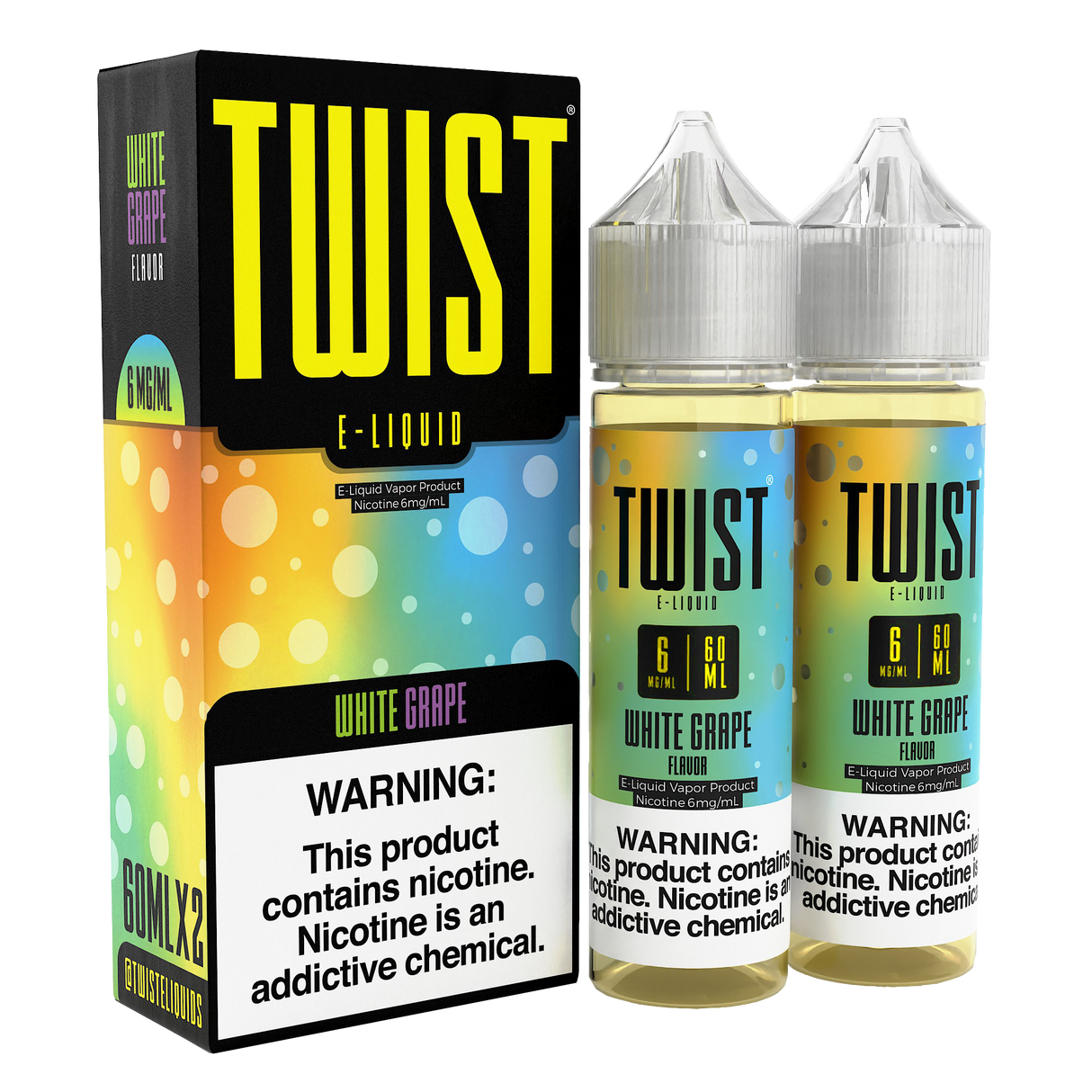 TWIST E-Liquid White Grape – 120mL e-liquid featuring a vibrant mix of white grape, citrus, and candied apple flavors.