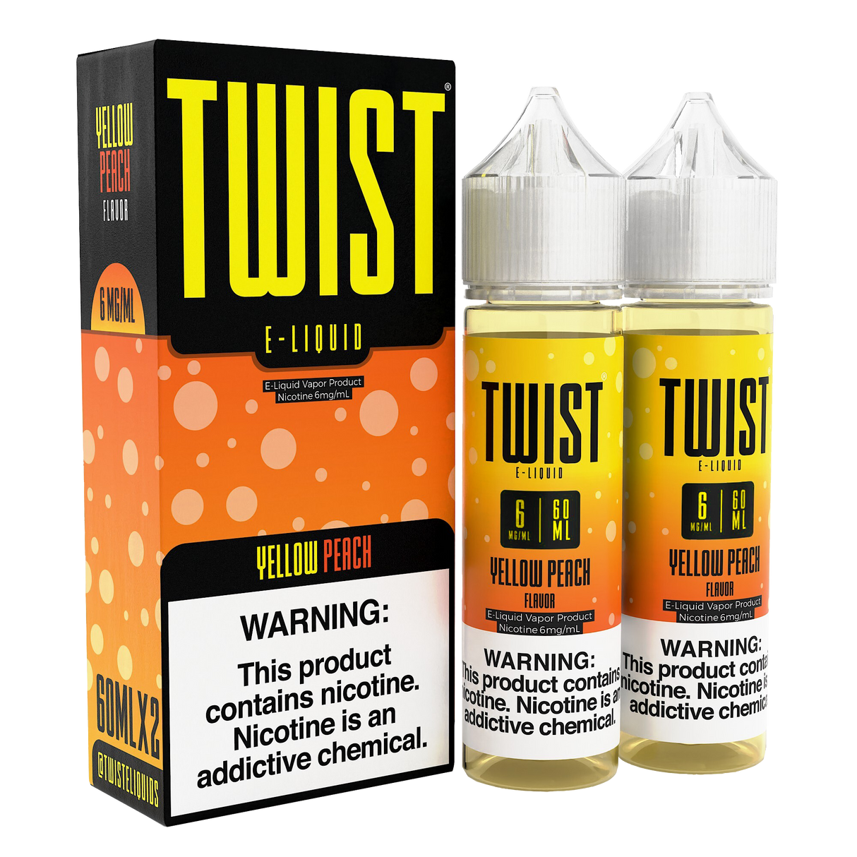 TWIST E-Liquid Yellow Peach – 120mL e-liquid featuring sweet peaches and lemonade flavor.