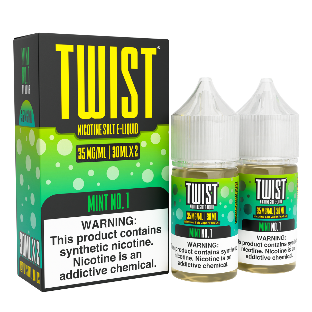 TWIST Mint No. 1 Nicotine Salt E-Liquid – 60ML Twin Pack with Sweet Mint Flavor