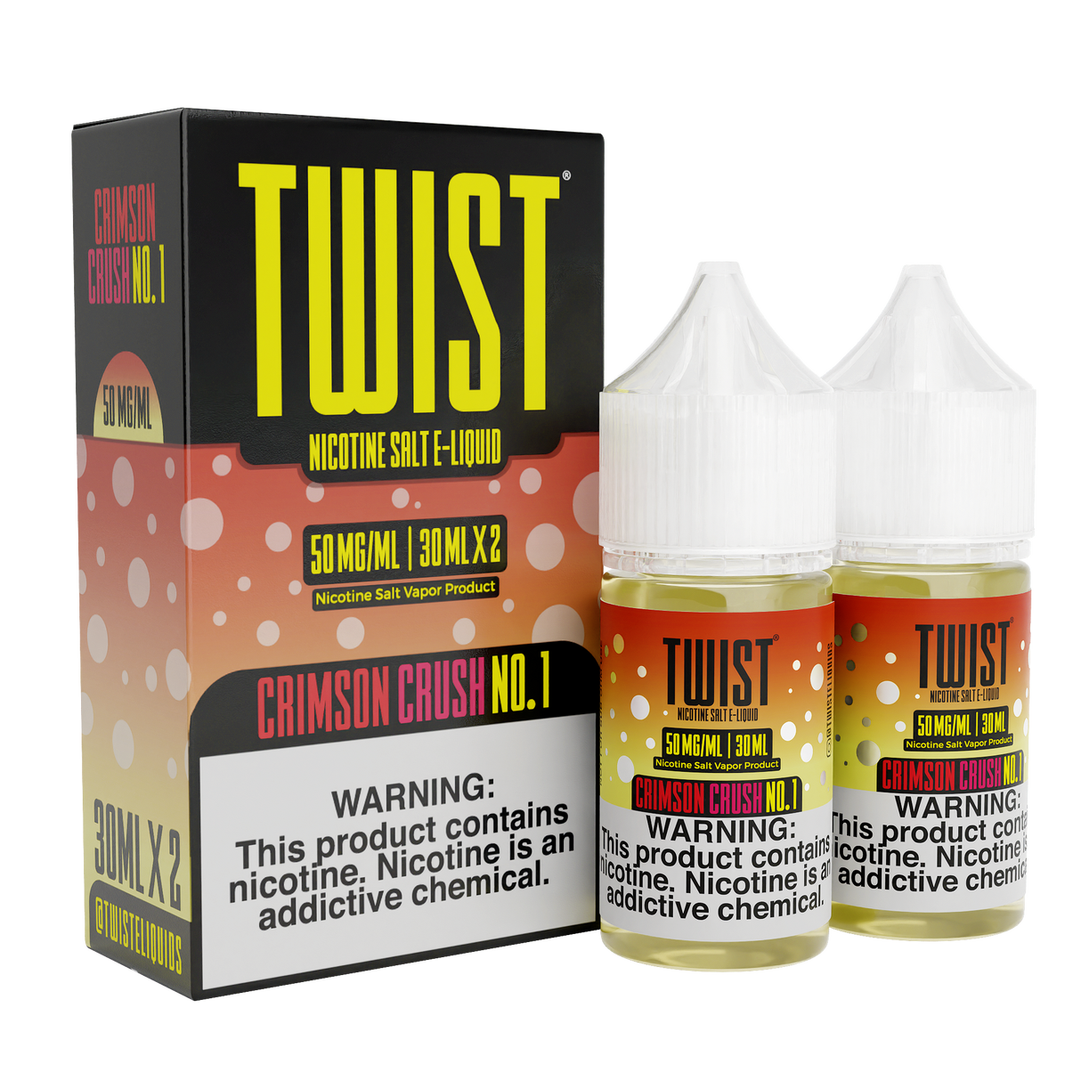 TWIST Nicotine Salt Crimson Crush No. 1 – 60mL e-liquid featuring a fresh strawberry and lemon blend with a smooth nicotine salt formula.