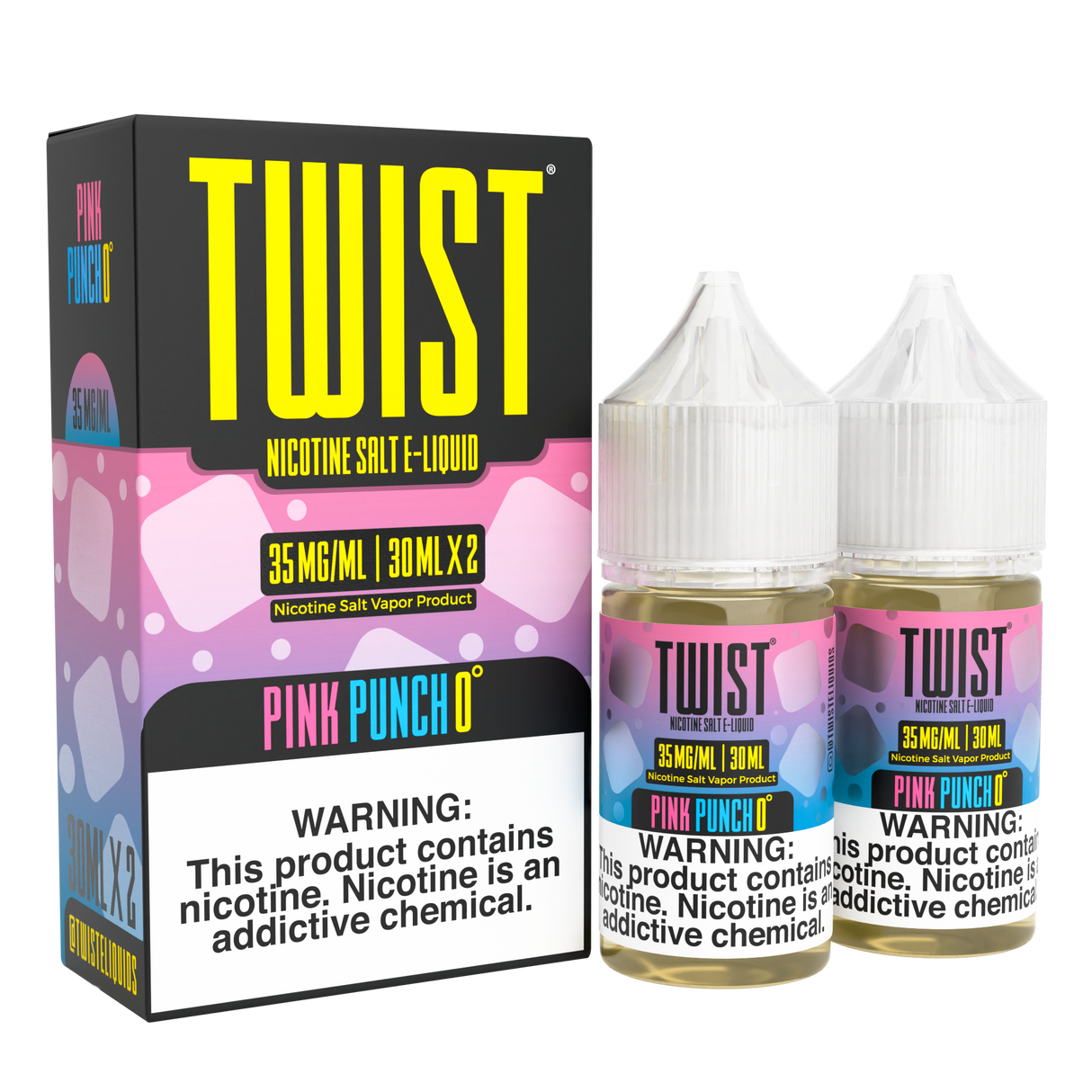 TWIST Nicotine Salt Pink Punch 0° – 60mL e-liquid featuring a tangy pink lemonade and menthol blend with a smooth nicotine salt formula.