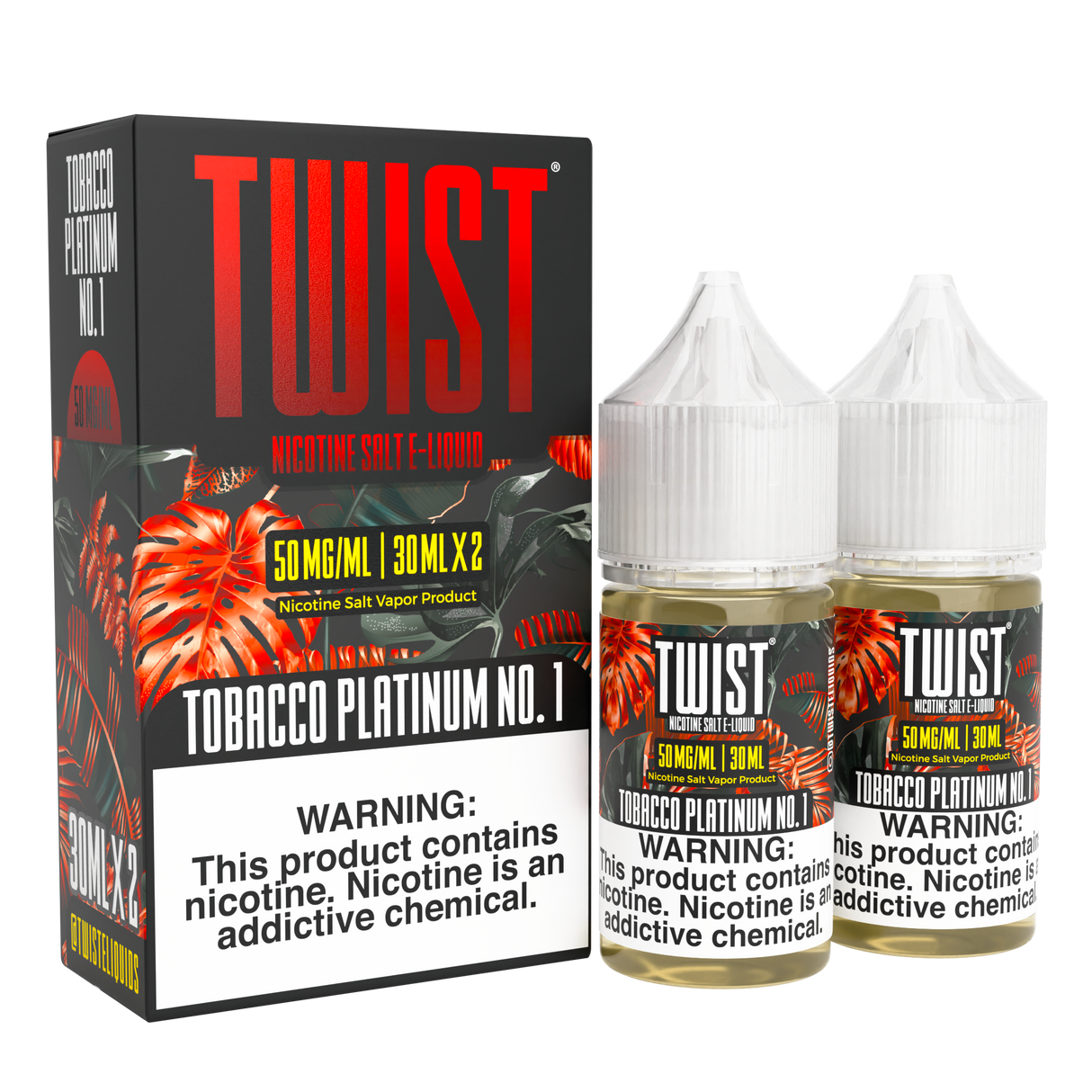TWIST Nicotine Salt Tobacco Platinum No. 1 – 60mL e-liquid featuring bold, full-bodied tobacco flavor with a smooth, slightly sweet finish.
