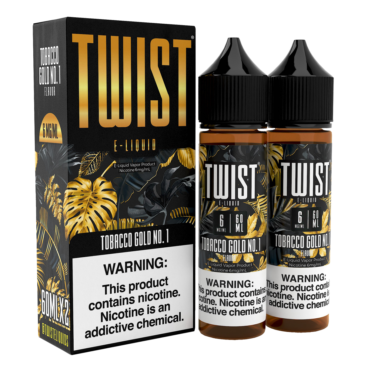 Twist E-Liquid Tobacco Gold No.1 – 120mL twin pack of smooth, medium-bodied tobacco e-liquid with sweet undertones.