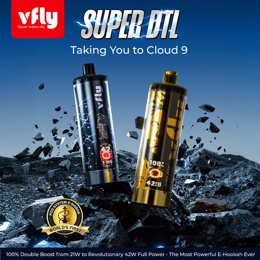 VFLY Super DTL Hookah 40K Disposable E-Hookah Kit – 40K Puffs, Smart Display, Dual Mode Power, LED Effects