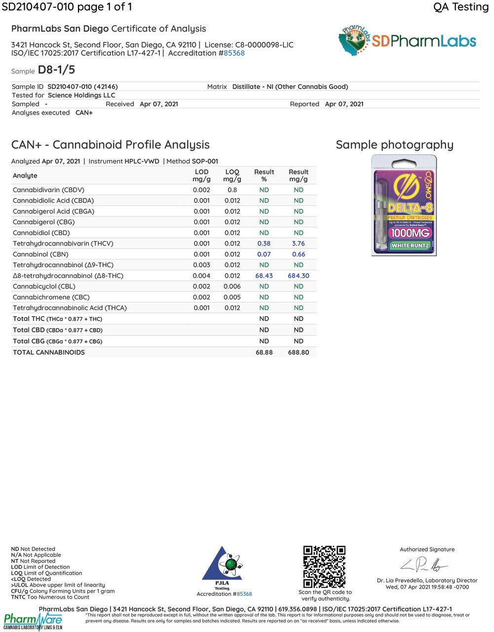 Cosmo Delta 8 Vape Cartridge (1000MG)