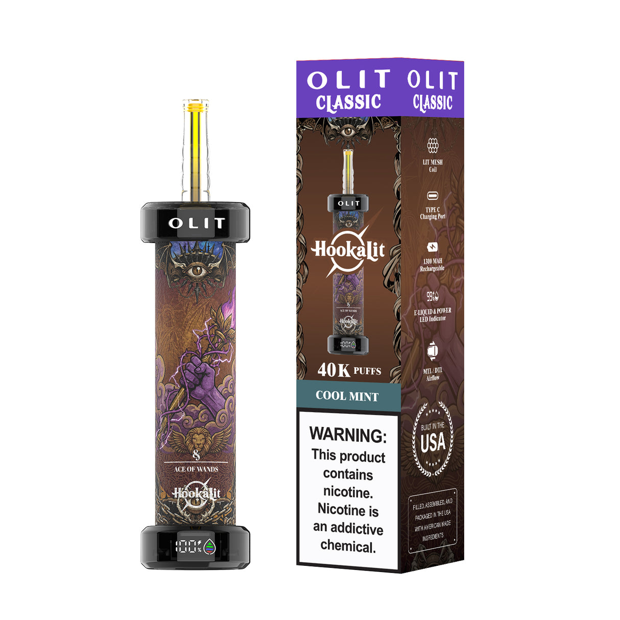 Made in USA | OLIT HookaLit 40K Puff Disposable E-Hookah - 40,000 Puffs