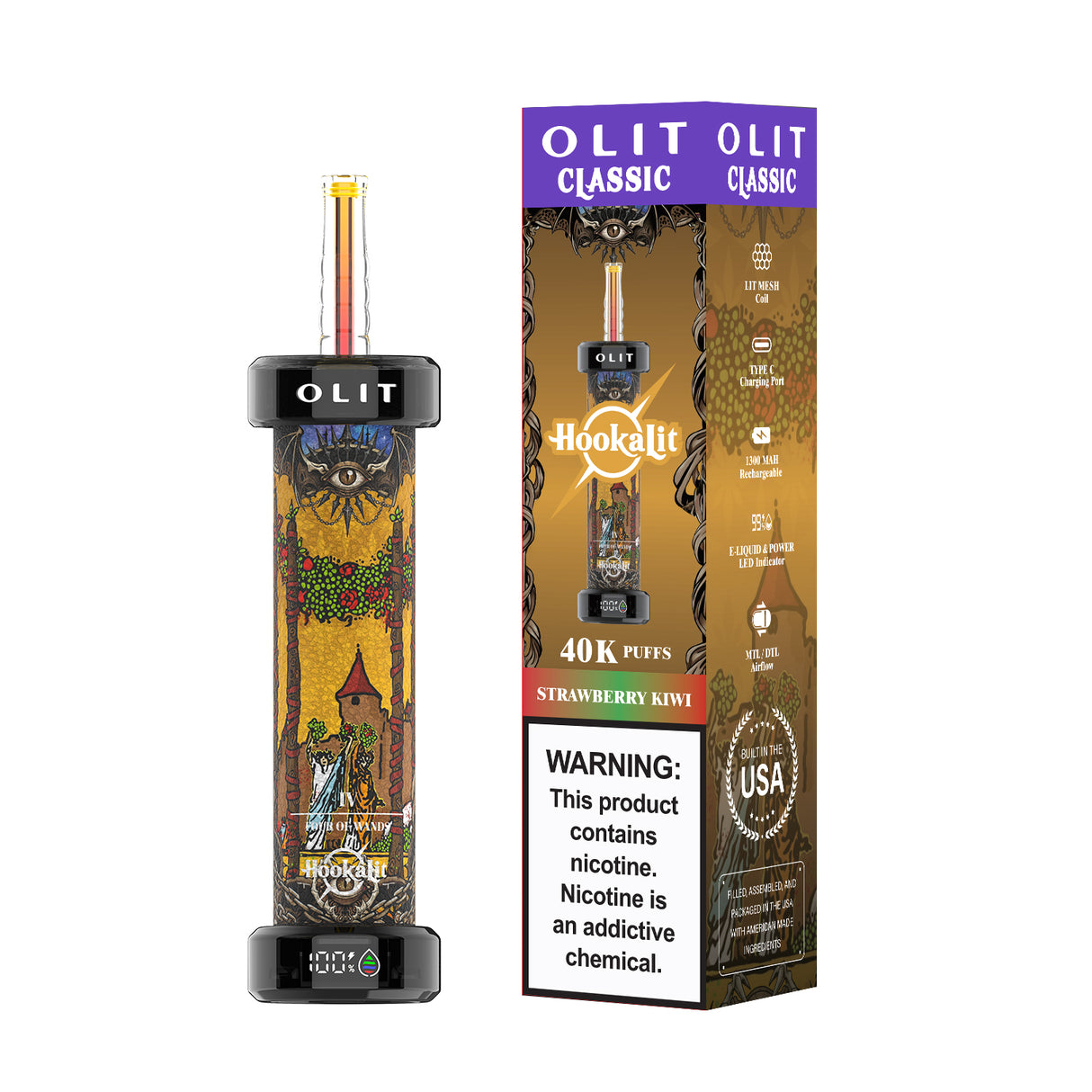 Made in USA | OLIT HookaLit 40K Puff Disposable E-Hookah - 40,000 Puffs