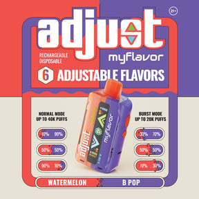 Adjust MyFlavor 40K Disposable – 40,000 puff device with dual tank flavor adjustment.
