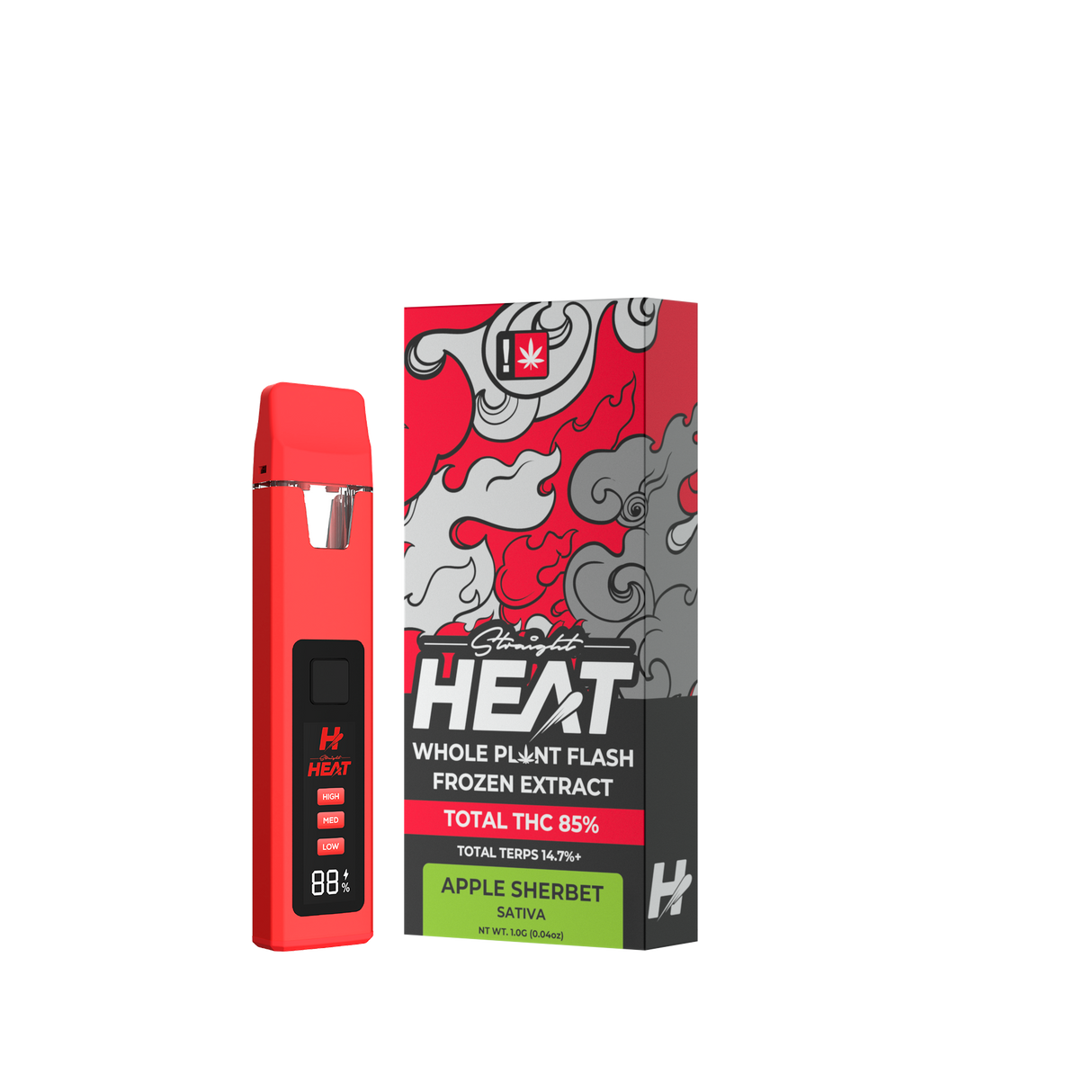 MODUS Straight Heat THC Disposable Device with adjustable coil, 85% THC, and bold strain flavors.