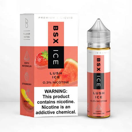 BSX ICE Lush Ice E-Liquid featuring watermelon, strawberry, and menthol flavors in a 60mL bottle.