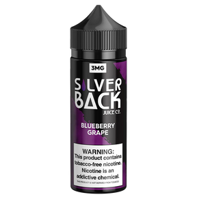 BooBoo by Silverback Juice Co. 120 mL bottle of grape and blueberry e-liquid.