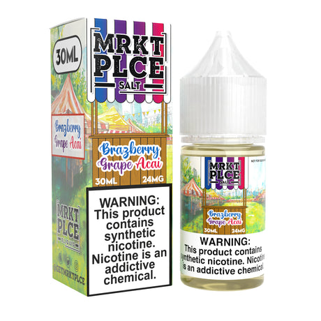 MRKT PLCE Brazberry Grape Acai Nic Salt 30ml bottle with grape, acai, and brazberry flavors