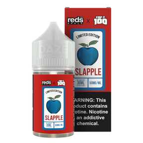 7 Daze Reds Apple x KEEP IT 100 Slapple 30ML nicotine salt e-liquid with apple, blue raspberry, and mixed berry flavor.