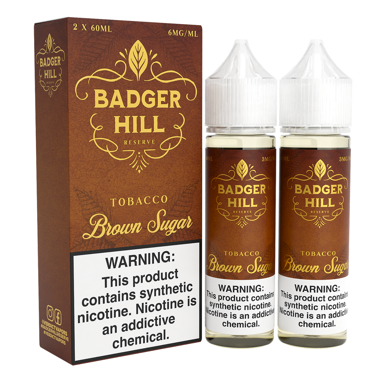 BADGER HILL RESERVE Brown Sugar 120ML twin pack e-liquid with rich tobacco and sweet brown sugar flavor.