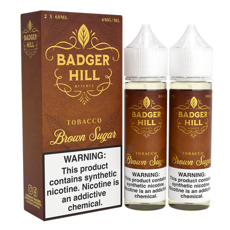 BADGER HILL RESERVE Brown Sugar 120ML twin pack e-liquid with rich tobacco and sweet brown sugar flavor.