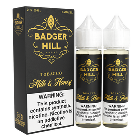 BADGER HILL RESERVE Milk & Honey 120ML twin pack with creamy milk, honey, and tobacco flavor profile.