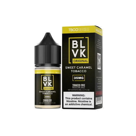 BLVK SALT TBCO Series Caramel 30ML nicotine salt e-liquid with sweet tobacco and caramel flavor.