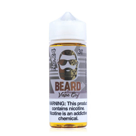 Beard Vape Co No. 24 120ML e-liquid with sweet malt and salted caramel flavor profile.