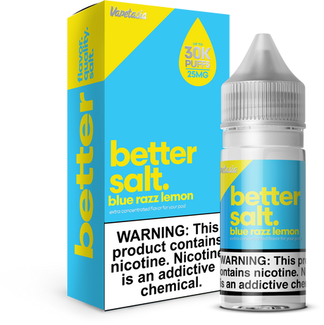 Better Salt Blue Razz Lemon 30ML nicotine salt e-liquid with blue raspberry and lemon flavor profile.