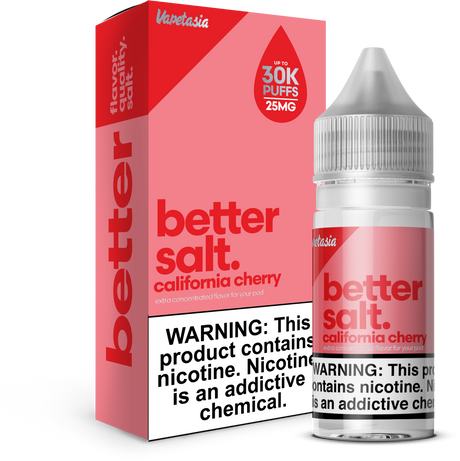 Better Salt California Cherry 30ML nicotine salt e-liquid with sweet juicy cherry flavor.