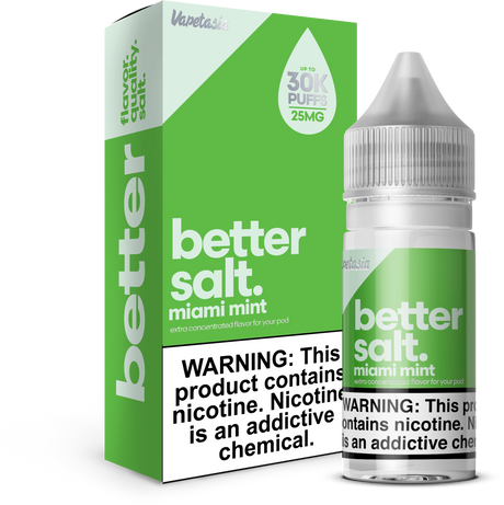 Better Salt Miami Mint 30ML nicotine salt e-liquid with cool spearmint flavor profile.