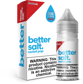 Better Salt Rocket Pop 30ML nicotine salt e-liquid with cherry, lemon, blue raspberry, and icy flavor.