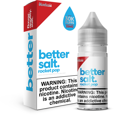 Better Salt Rocket Pop 30ML nicotine salt e-liquid with cherry, lemon, blue raspberry, and icy flavor.
