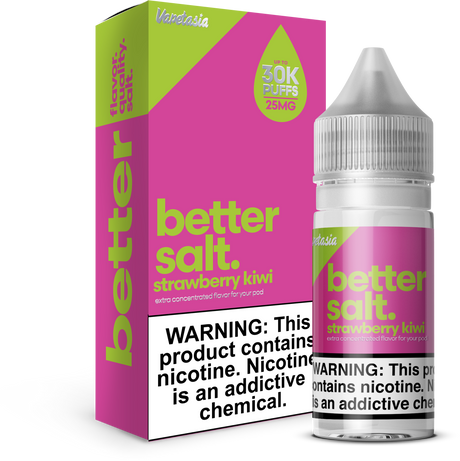 Better Salt Strawberry Kiwi 30ML nicotine salt e-liquid with sweet strawberry and kiwi fruit flavor.