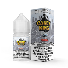 CANDY KING on SALT ICED Worms 30ML nicotine salt e-liquid with fruity sour gummy candy and menthol flavor.