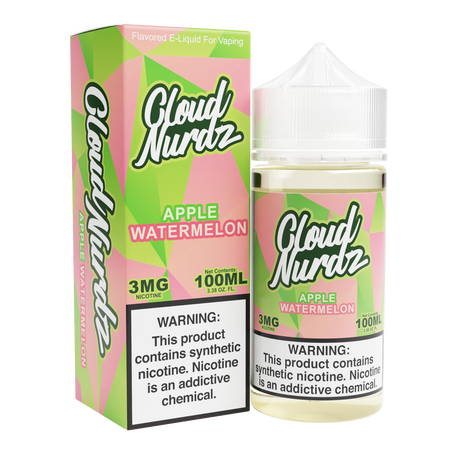 Cloud Nurdz Apple Watermelon 100ML e-liquid with sour apple, watermelon, and candy flavor profile.
