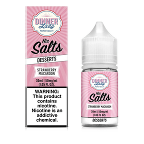 DINNER LADY Nic Salt Strawberry Macaroon 30ML e-liquid with strawberry, almond, and coconut macaroon flavor profile.