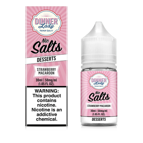 DINNER LADY Nic Salt Strawberry Macaroon 30ML e-liquid with strawberry, almond, and coconut macaroon flavor profile.