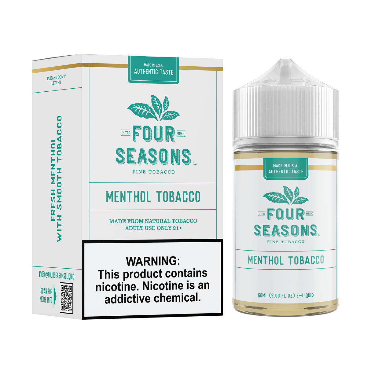 FOUR SEASONS Menthol 60ML E-Liquid with refreshing mint and cool menthol flavor profile.