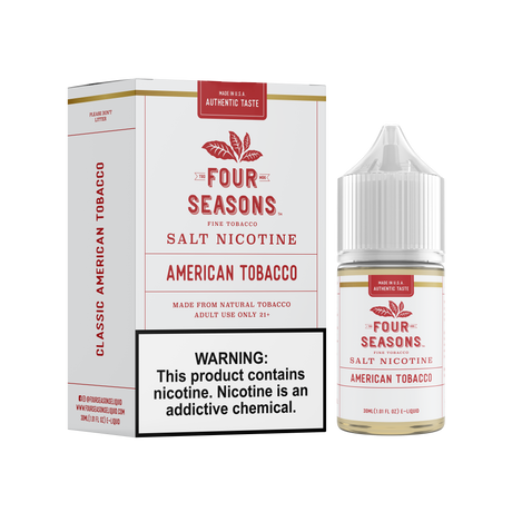 FOUR SEASONS SALTS American Tobacco 30ML nicotine salt e-liquid with classic full-bodied tobacco flavor.