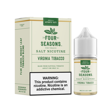 FOUR SEASONS SALTS Virginia Tobacco 30ML nicotine salt e-liquid with rich flue-cured bright leaf tobacco flavor.