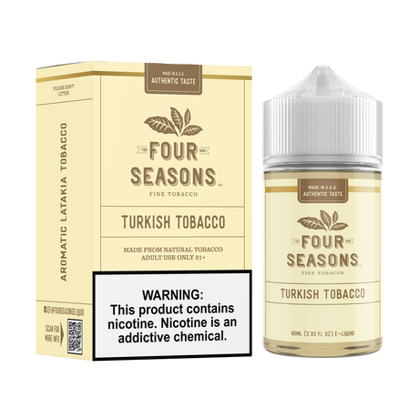 FOUR SEASONS Turkish Tobacco 60ML e-liquid with aromatic Latakia tobacco and subtle spicy flavor profile.