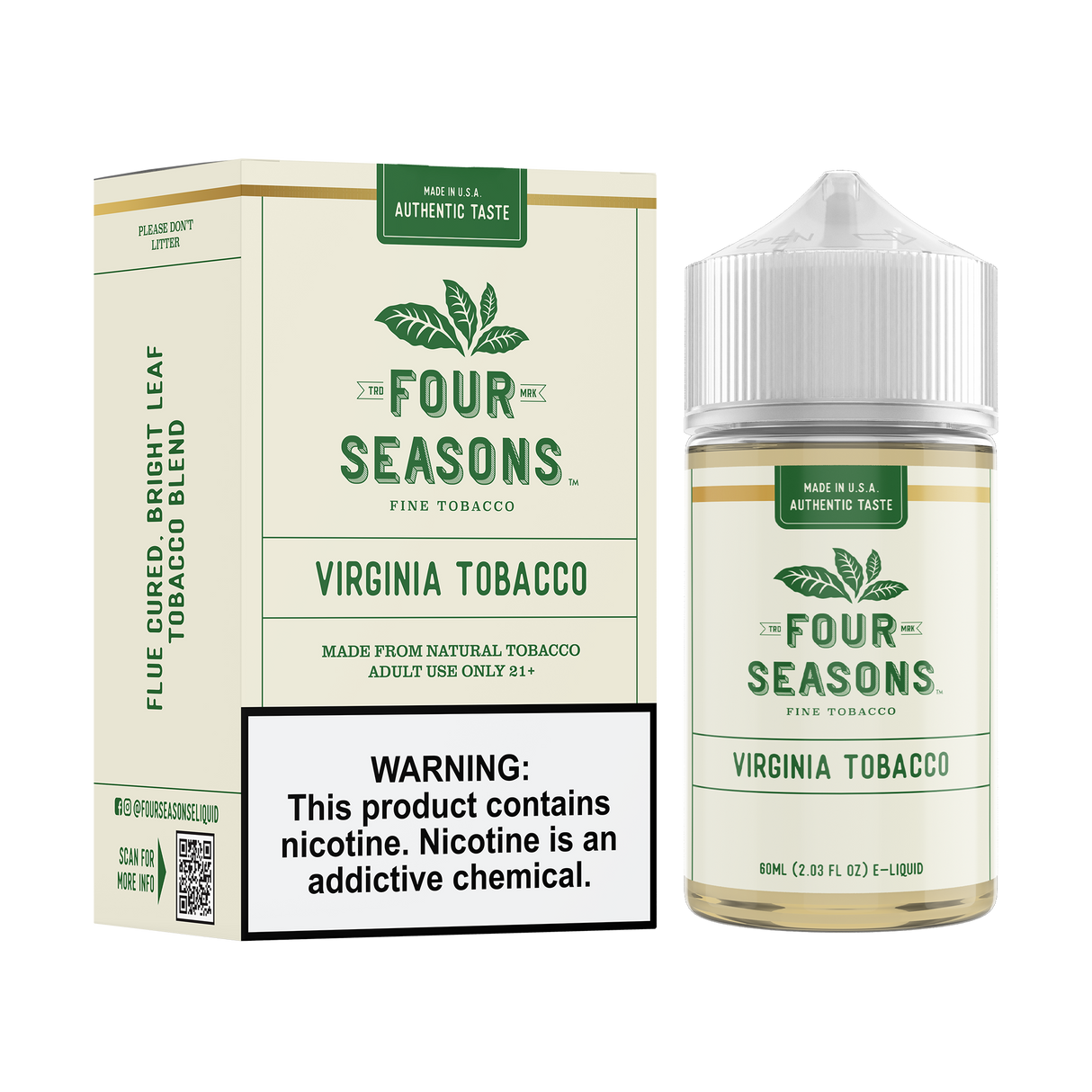 FOUR SEASONS Virginia Tobacco 60ML e-liquid with rich flue-cured bright leaf tobacco flavor.