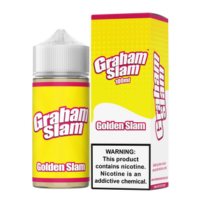 Graham Slam Golden Slam 100ML e-liquid featuring golden graham cracker cereal and creamy milk flavor.
