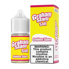 Graham Slam SALT Golden Slam 30ML nicotine salt e-liquid with golden graham cracker and creamy milk flavor profile.