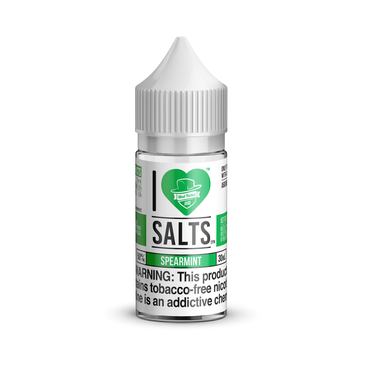 I Love Salts Spearmint 30ML nicotine salt e-liquid with cool spearmint gum flavor.